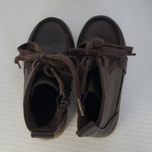THE Children's Place Brown Ankle Boots Shoes Vegan Leather Zip Lace Up KIDS 9 - Picture 4 of 13